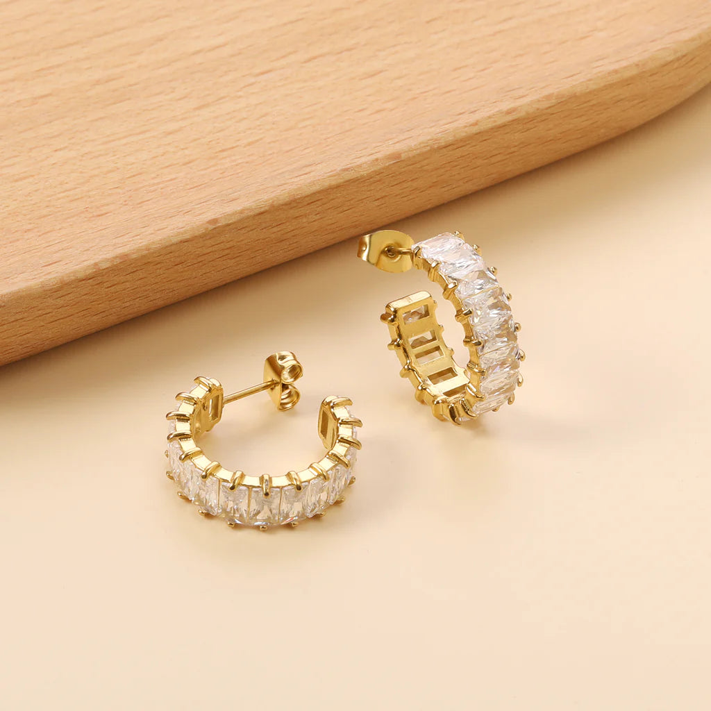 Baguette Crystal Hoop Earrings