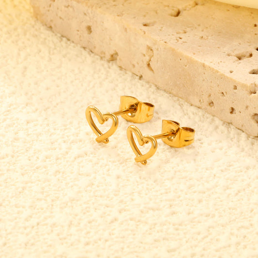 Golden Heart Outline Stud Earrings