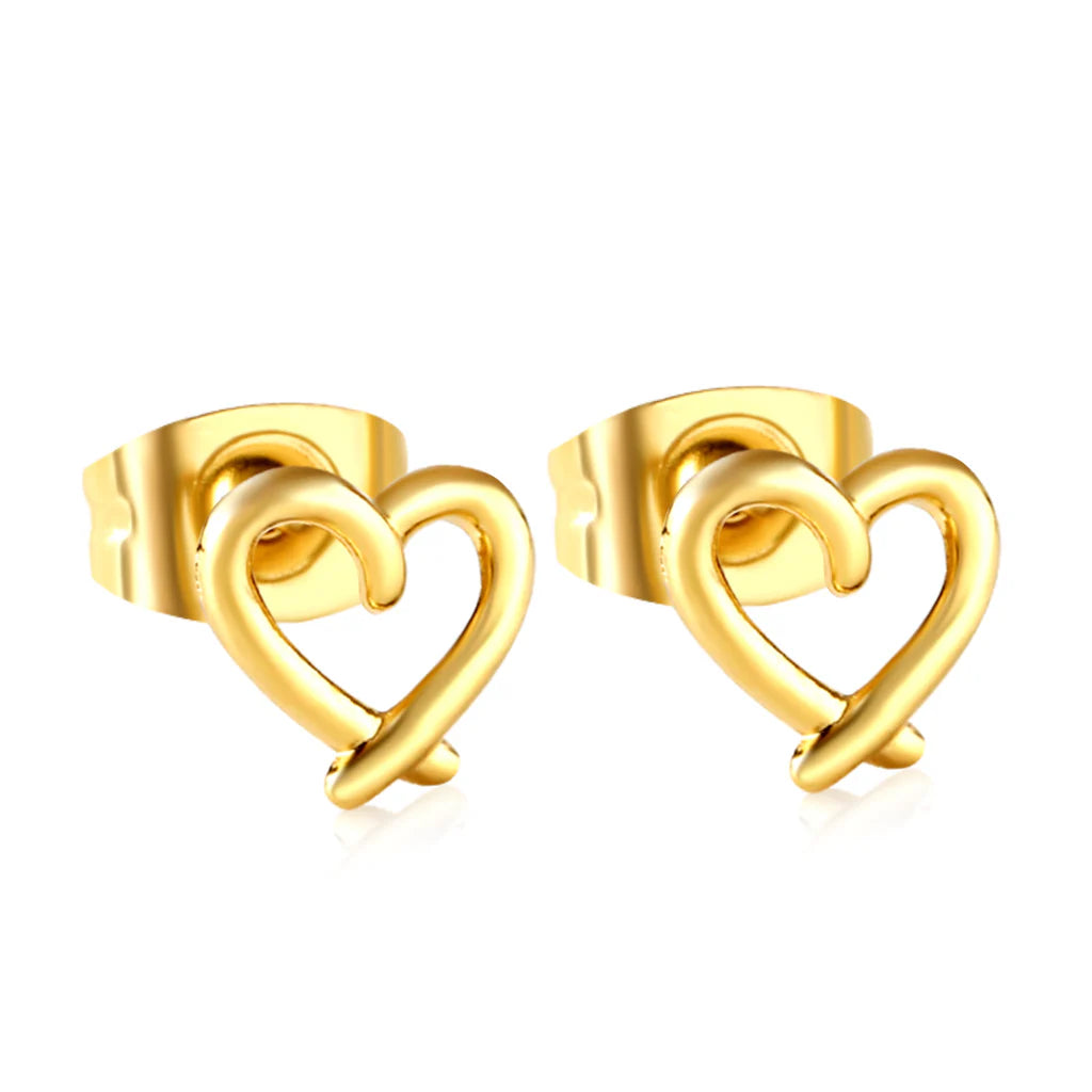 Golden Heart Outline Stud Earrings