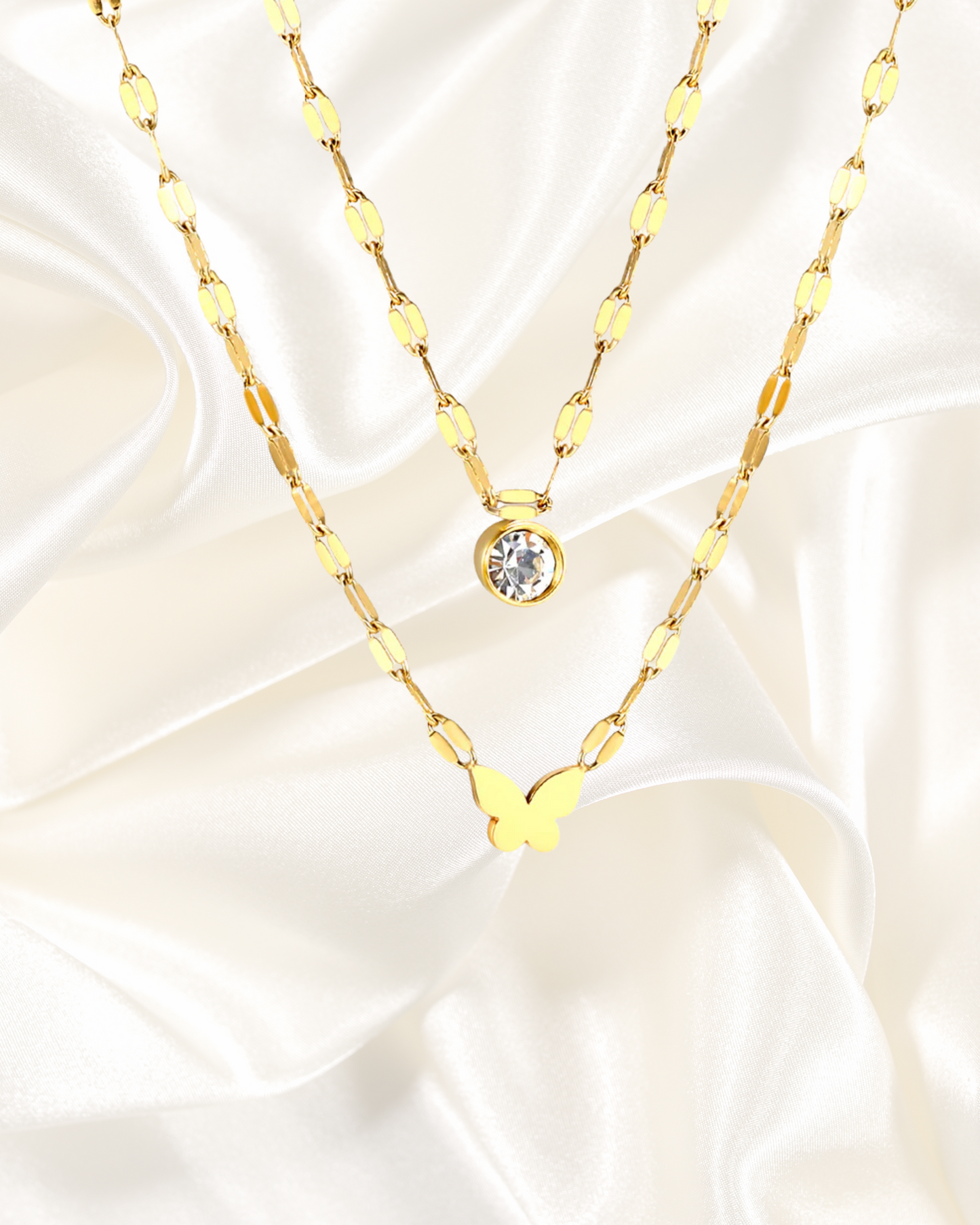 Butterfly & Crystal Layered Necklace