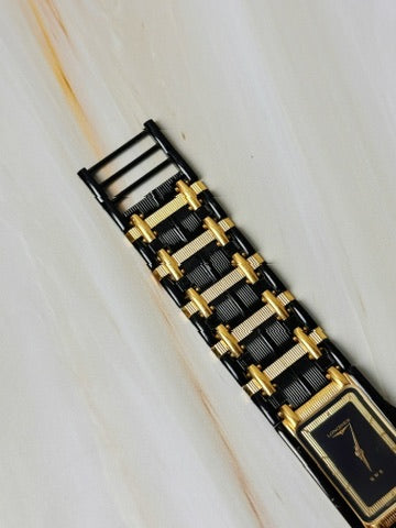 Longines QWR Rectangular Watch – Gold & Black – Elegant Vintage Style