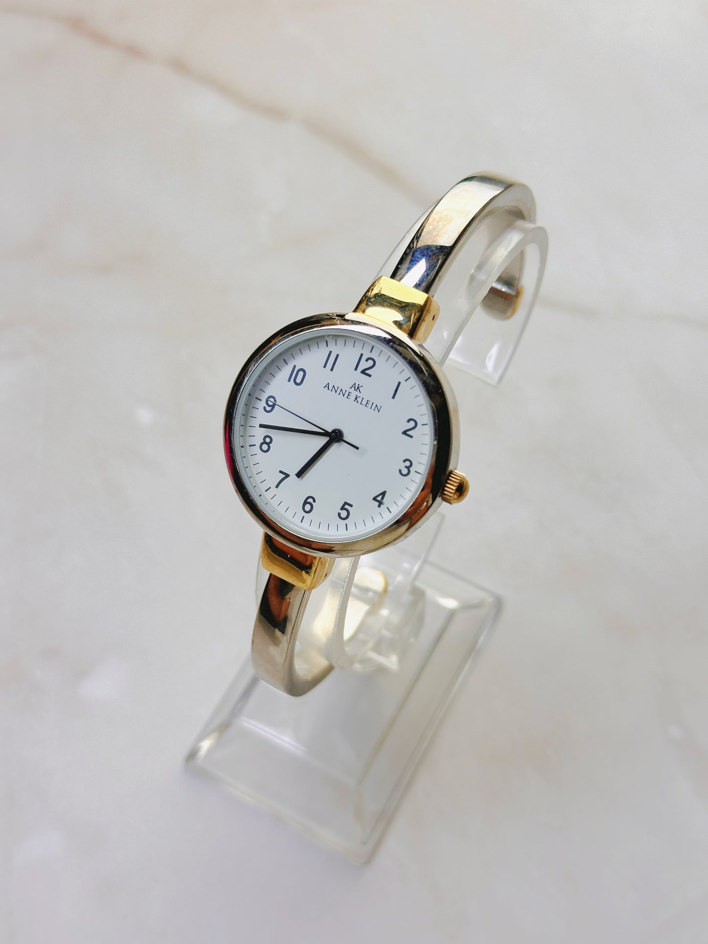 AK Anne Klein Quartz Watch – White Dial Gold-Tone Bangle Style (WR 30M)