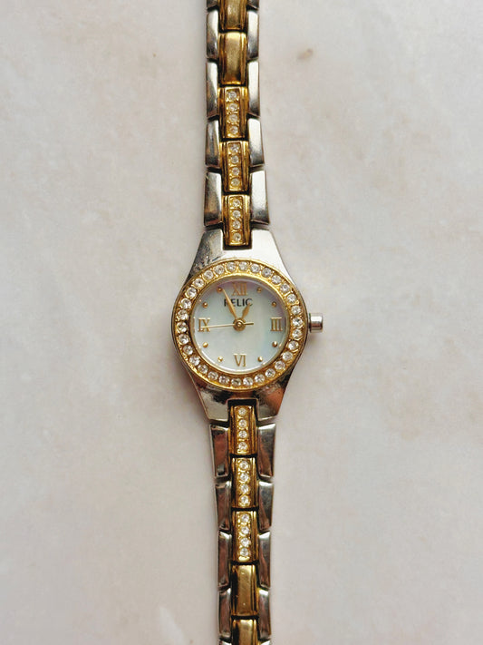 Relic Two-Tone Women’s Watch – Crystal Bezel – Mother of Pearl Dial – Quartz