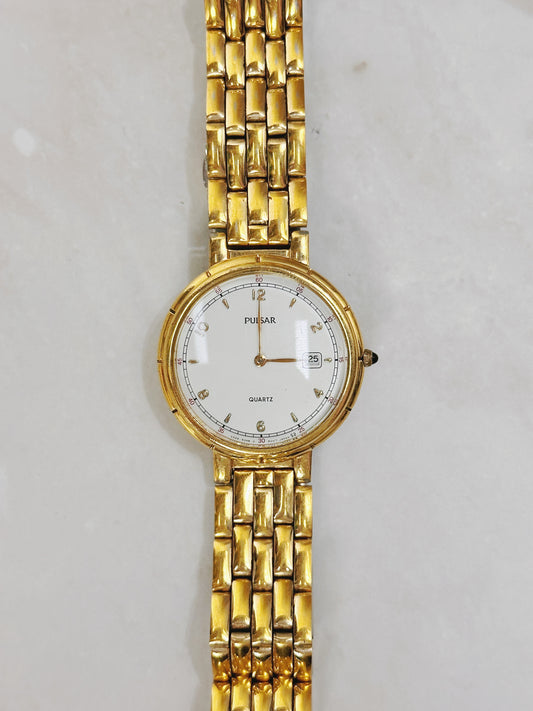 Pulsar Women's/Men's Gold-Tone Watch – Date Display – Quartz – Classic Dress Style