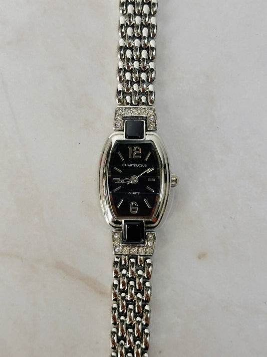 Charter Club Black Dial Bracelet Watch – Crystal Accents – Quartz – New Battery