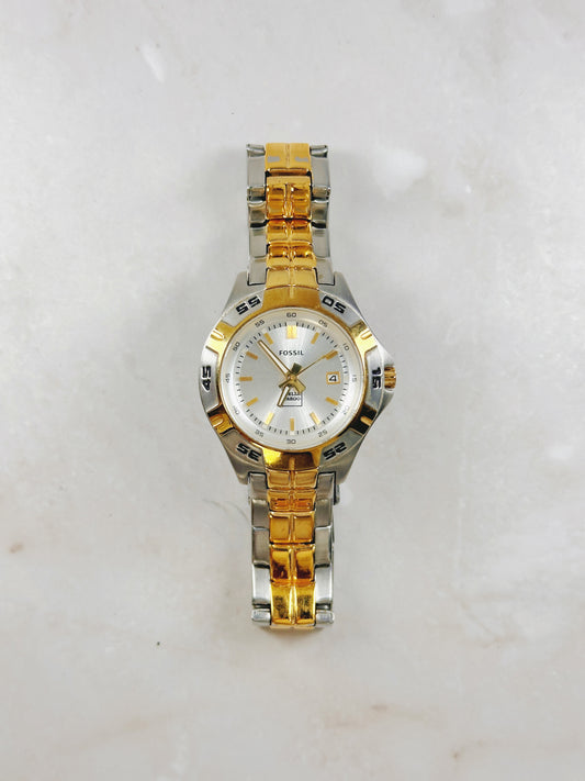 Fossil Blue Two-Tone Quartz Watch – Date – Stainless Steel – Ladies – New Battery