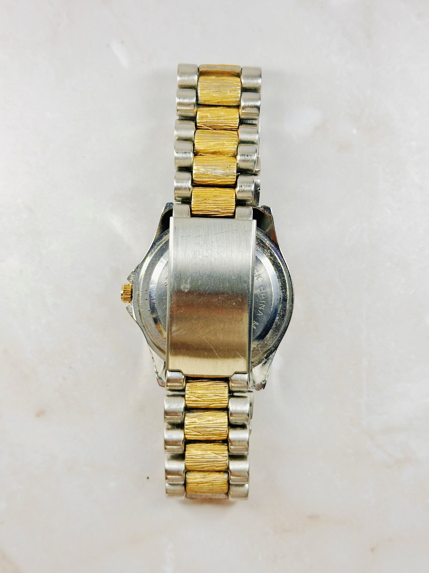 Sergio Valente Two-Tone Watch – Blue Dial – Date – Gold Bezel – New Battery