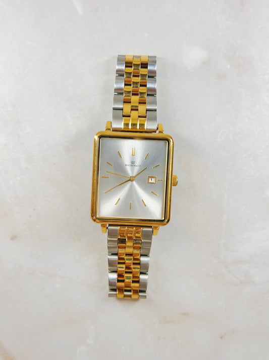 Waldor & Co Two-Tone Square Watch – Silver Dial – Date – Ladies – New Battery