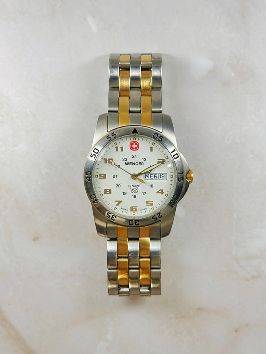 Wenger Swiss Military Two-Tone Watch – Day & Date – 100M – Swiss Made – New Battery