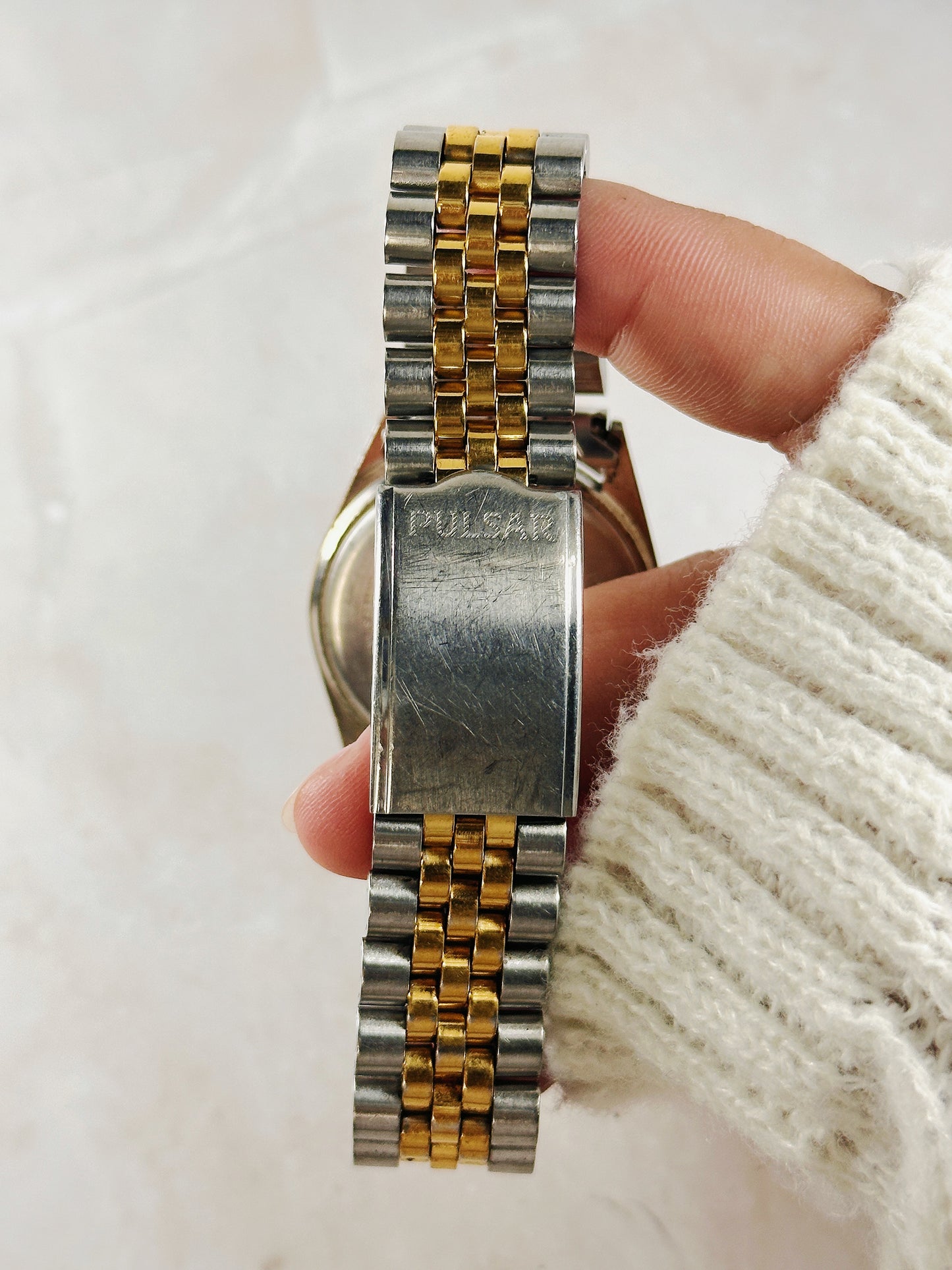 Pulsar Two-Tone Watch – Blue Dial – Day & Date – Gold Bezel – New Battery