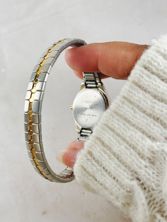 Carriage Ladies Two-Tone Watch – Silver Dial – Gold Bezel – New Battery