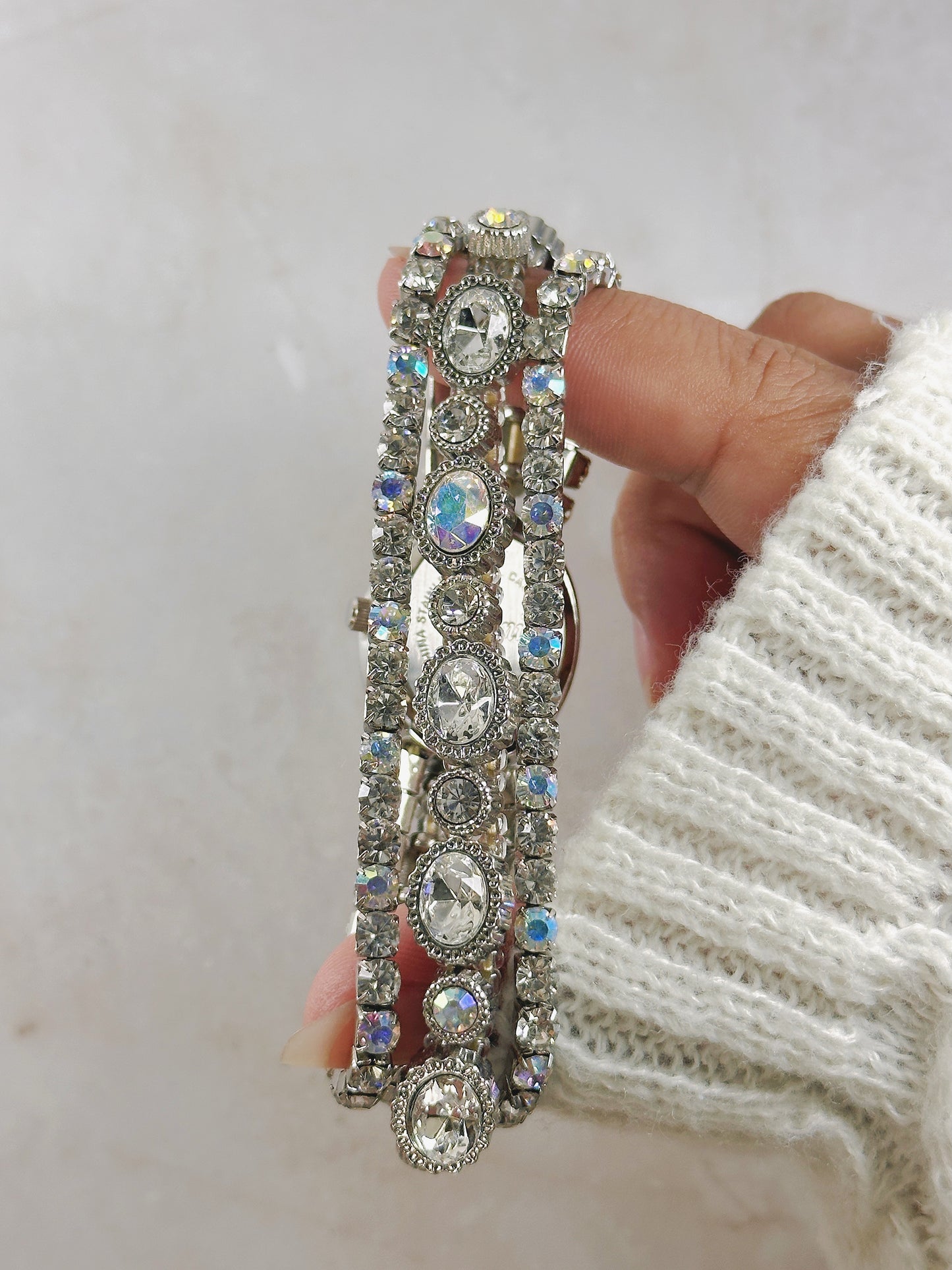 Cerentino Rhinestone Bracelet Watch – Silver Tone – Oval Dial – New Battery