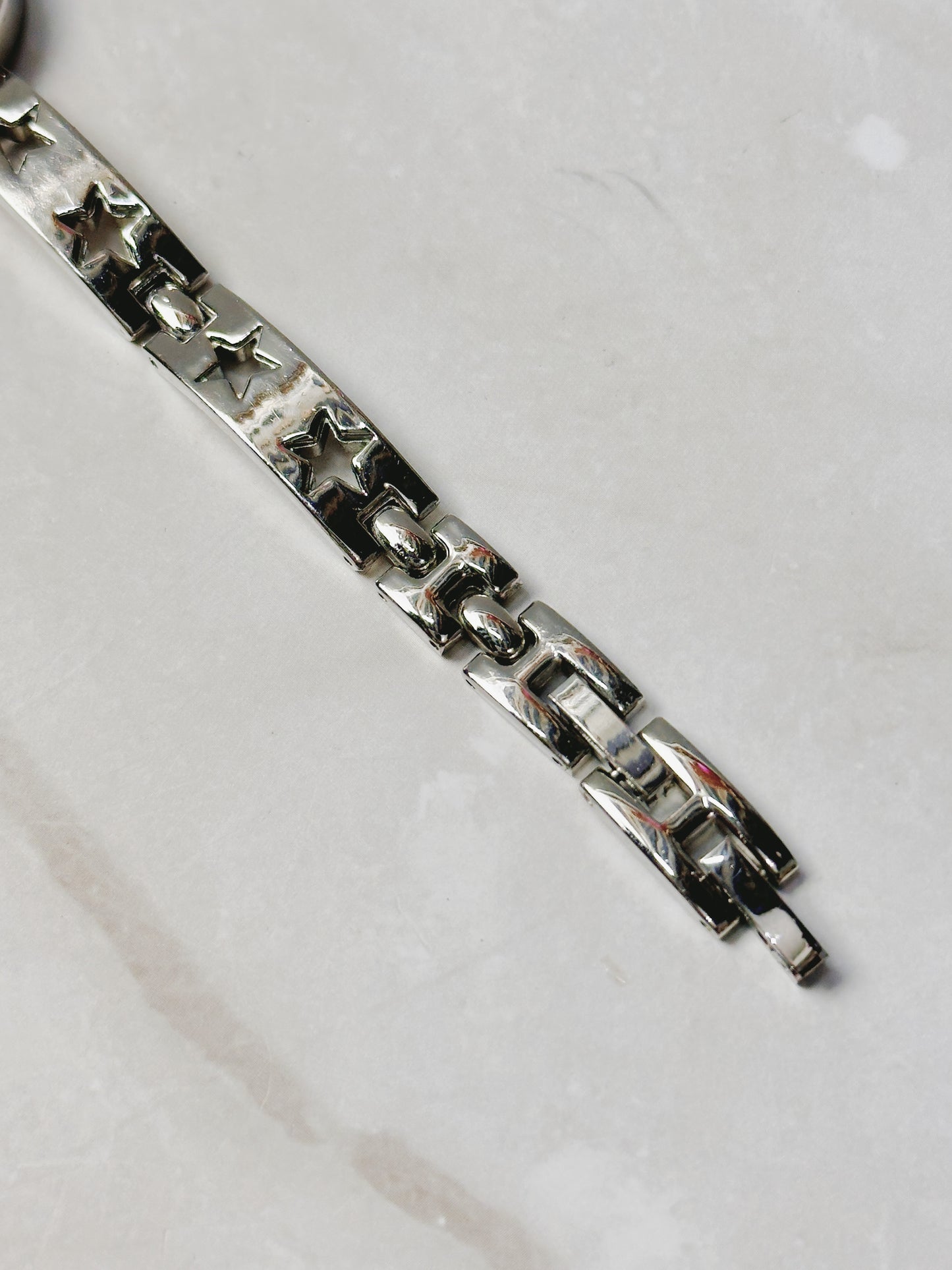 Anchor Blue Silver Tone Star Link Bracelet Watch – White Dial – Quartz – New Battery