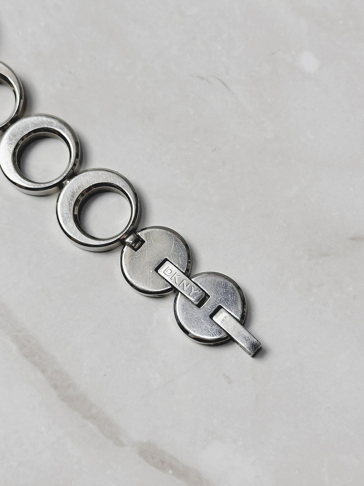 DKNY Silver Tone Bracelet Watch – Modern Circle Link Design – Minimalist Dial – New Battery