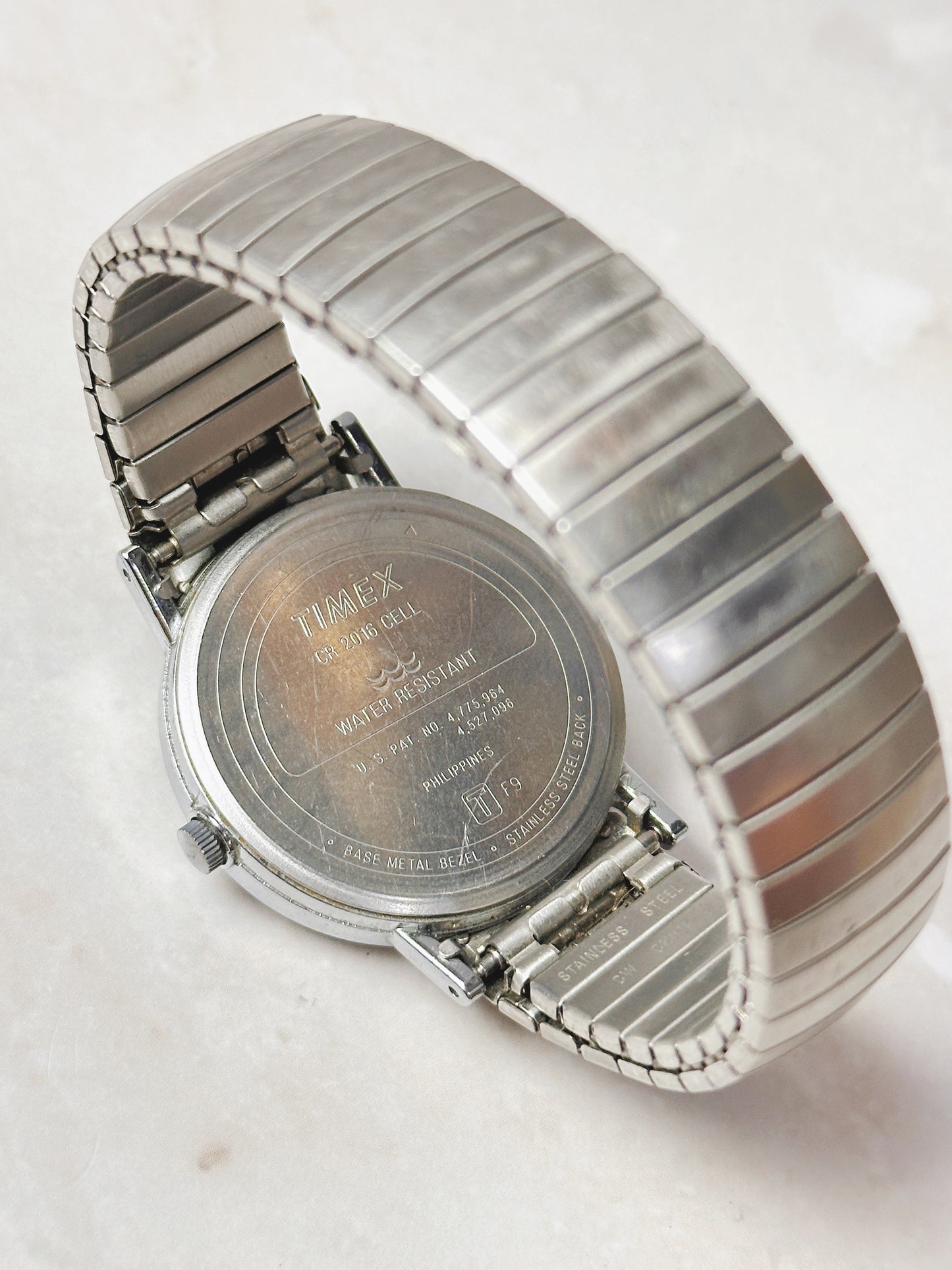 Timex Indiglo Silver-Tone Watch – White Dial – Stretch Band – Quartz – New Battery