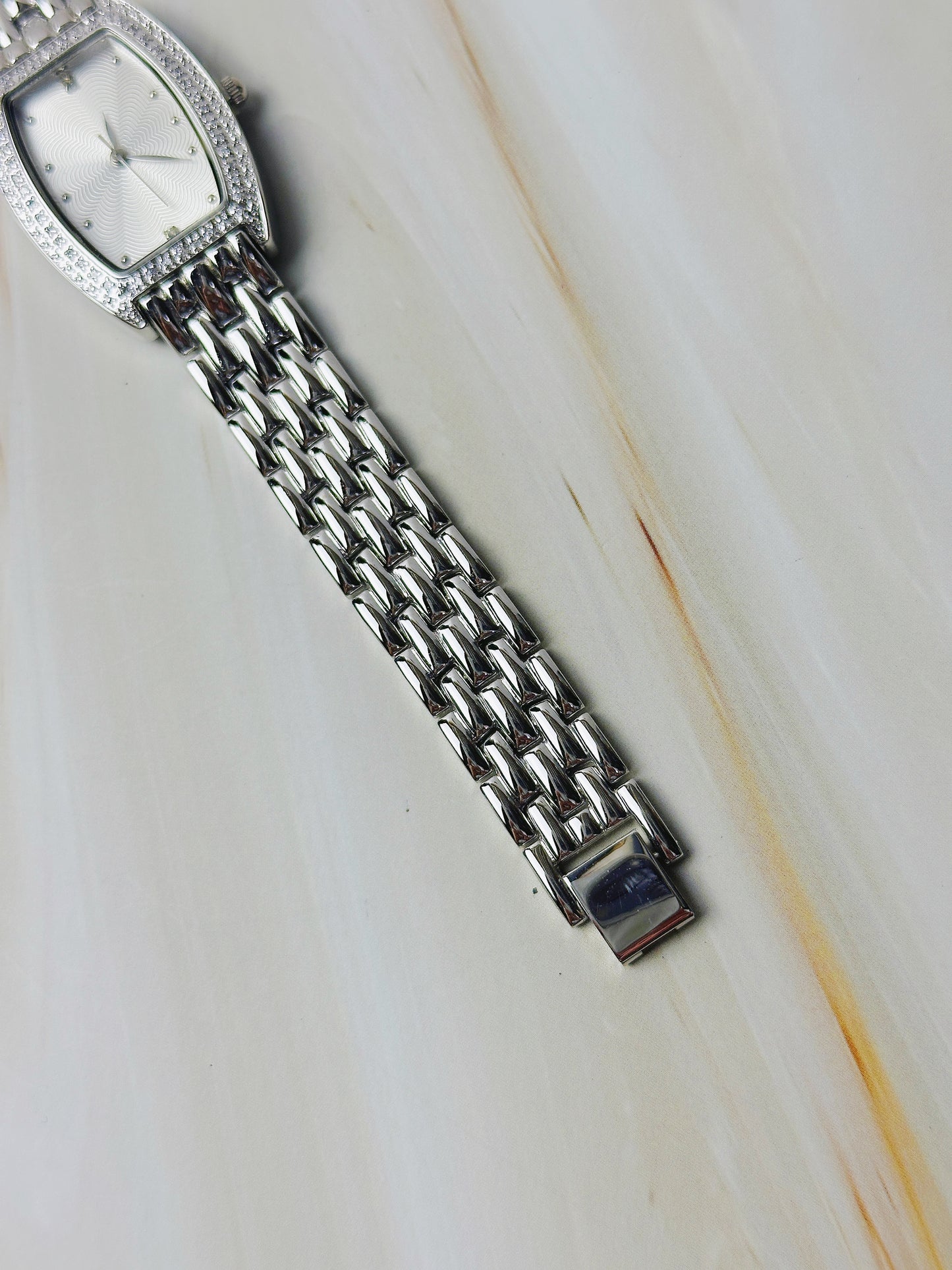 Ladies Dress Watch – Silver Tone – Crystal Bezel – Bracelet – With Box