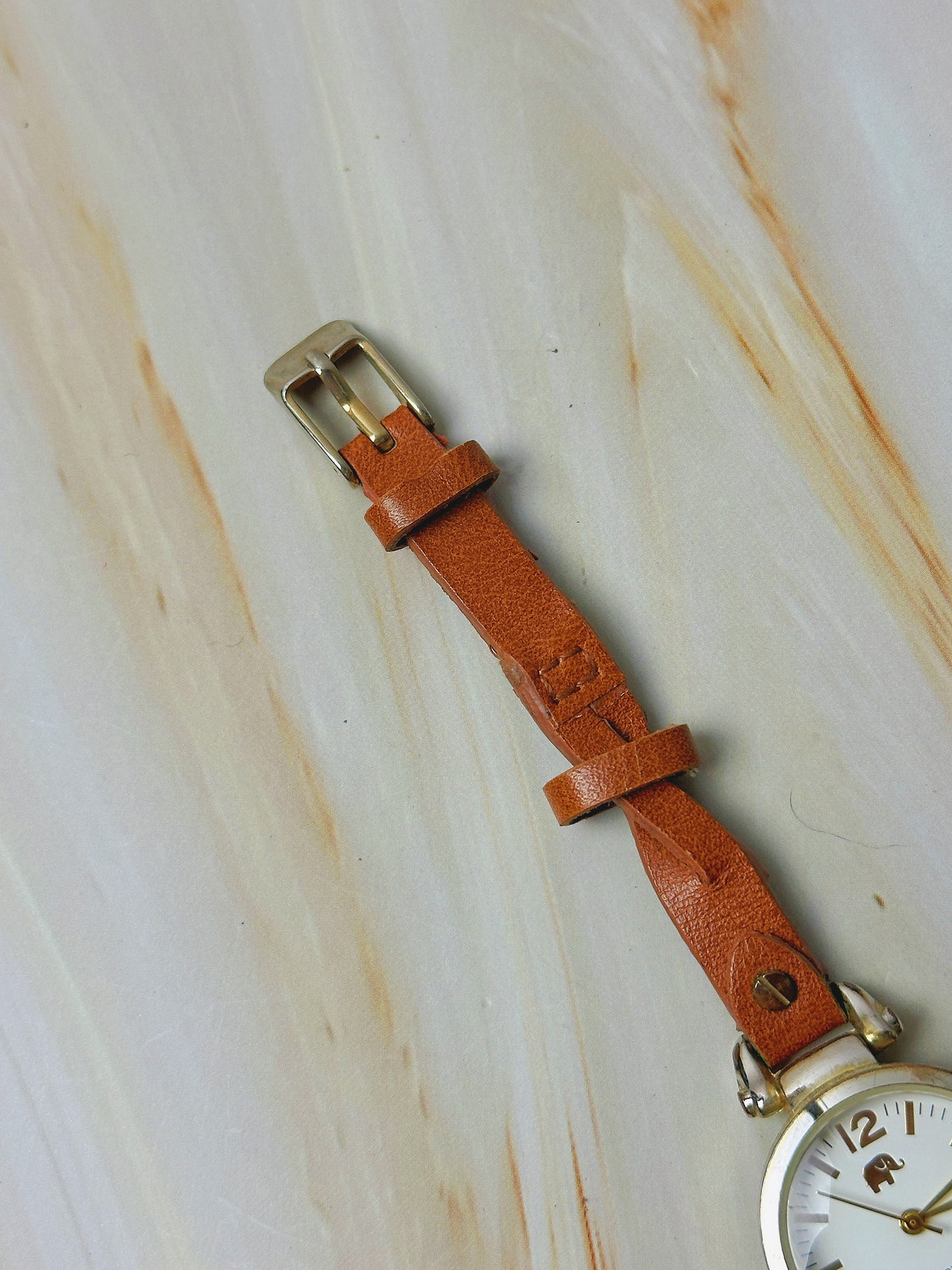 Francesca's Ladies Quartz Watch – Gold Tone Case – White Dial – Brown Leather Strap