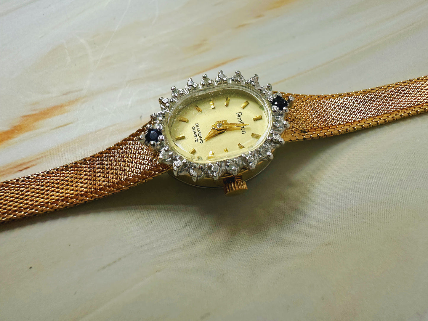 Armitron Diamond Quartz Ladies Watch – Gold Tone Mesh Bracelet – Crystal Bezel