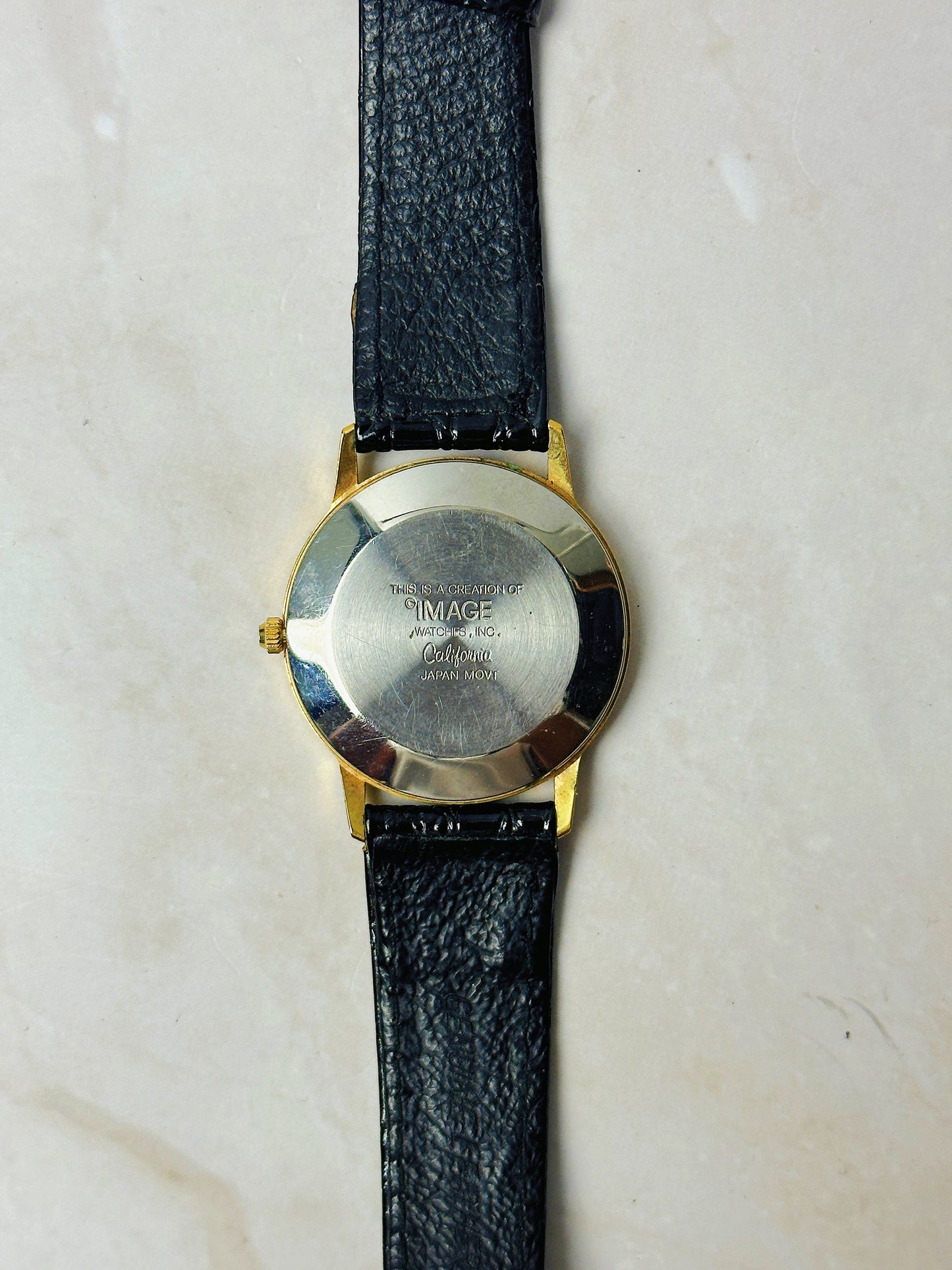 Vintage Minimalist Arabic Dial Watch – Gold Tone Case – Black Dial – Leather Strap