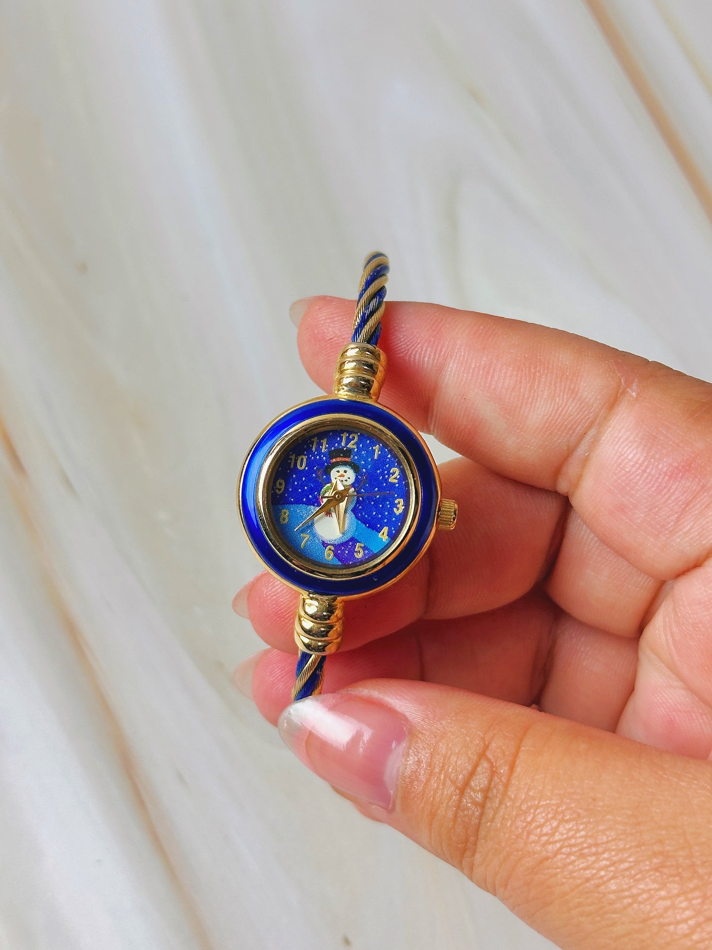 Vintage Women’s Novelty Watch – Snowman Dial – Blue & Gold Tone – Quartz