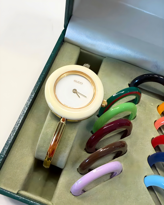 Gucci Interchangeable Bezel Watch Set – Quartz – Multicolor Bezels – Full Set – Excellent Condition