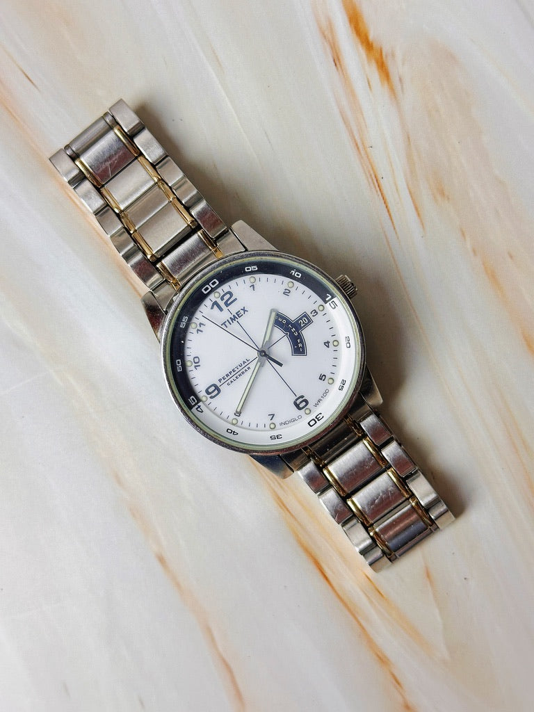 Timex Perpetual Calendar Watch – Two Tone – Day-Date – WR100 – Indiglo