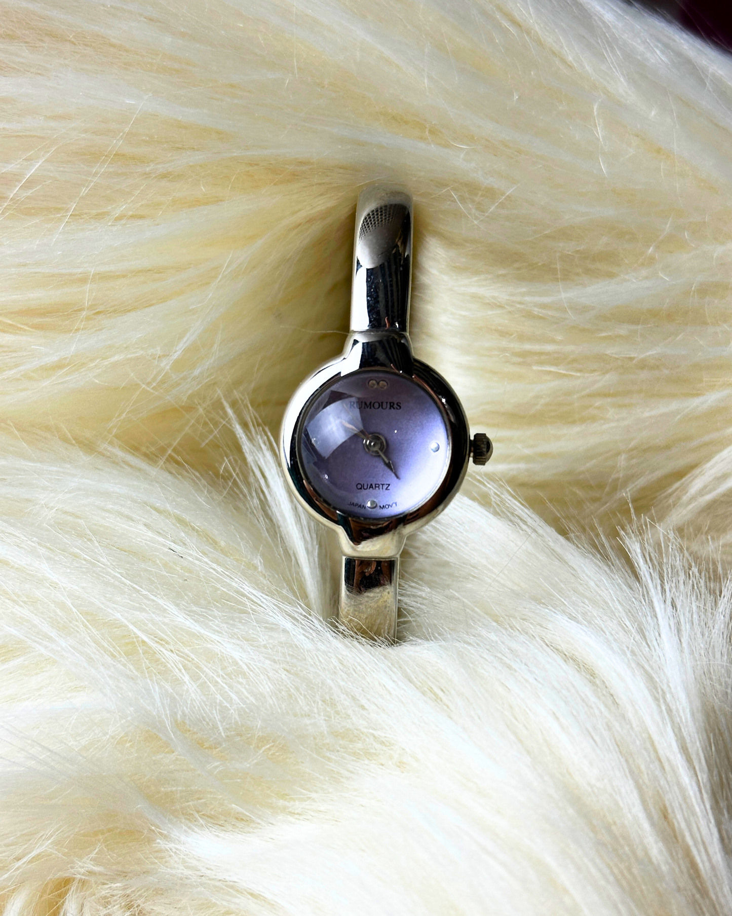 Vintage Rumours Ladies’ Silver-Tone Bangle Quartz Watch – Lavender Dial