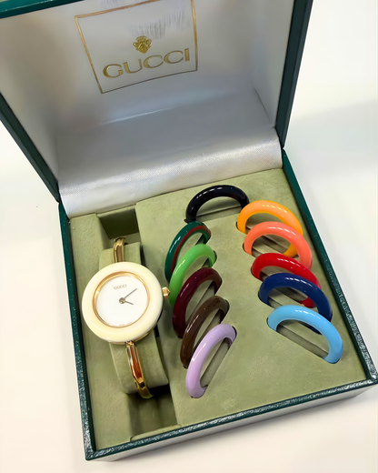 Gucci Interchangeable Bezel Watch Set – Quartz – Multicolor Bezels – Full Set – Excellent Condition