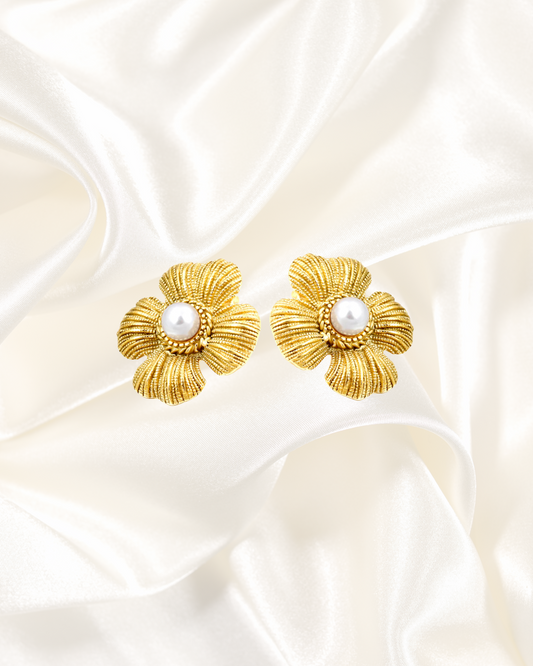 Floral Pearl Stud Earrings