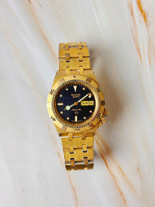 Bulova Marine Star Quartz Watch – Gold Tone – Day-Date – Diver Style