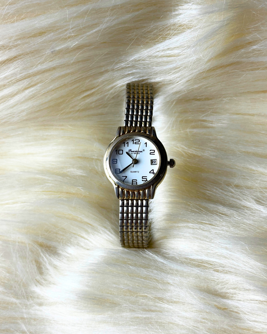 Vintage Precision Quartz Ladies’ Watch – Silver-Tone with Date Window