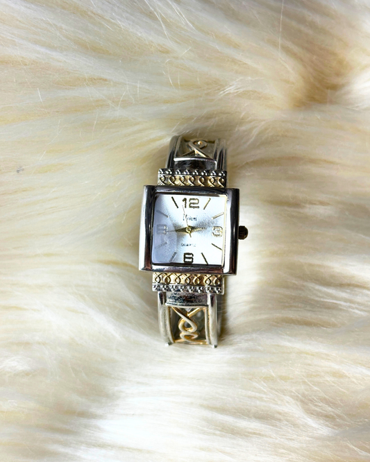 Vintage Vivani Ladies’ Rectangular Quartz Bracelet Watch – Silver & Gold-Tone