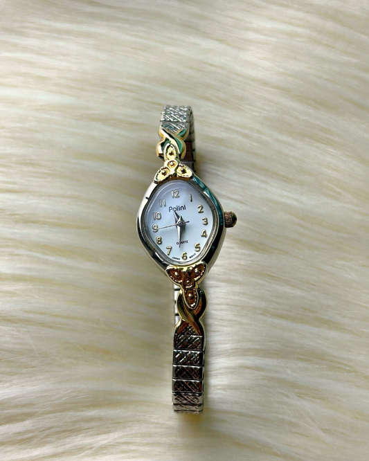 Vintage Polini Ladies’ Two-Tone Bangle Quartz Watch – White Dial