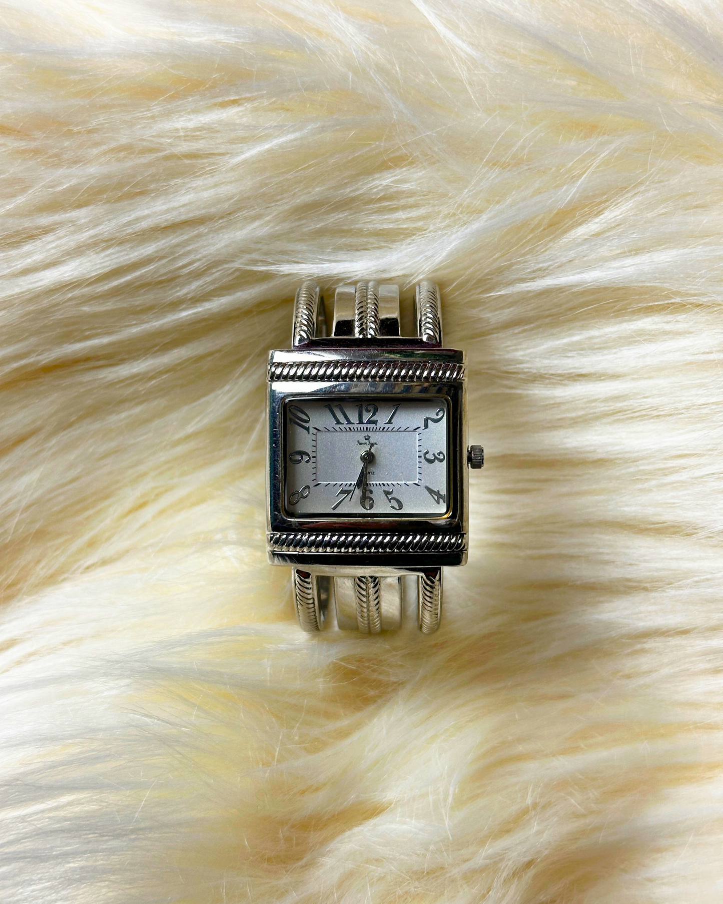 Vintage Premier Design Ladies’ Silver-Tone Bangle Quartz Watch – Rectangular Dial