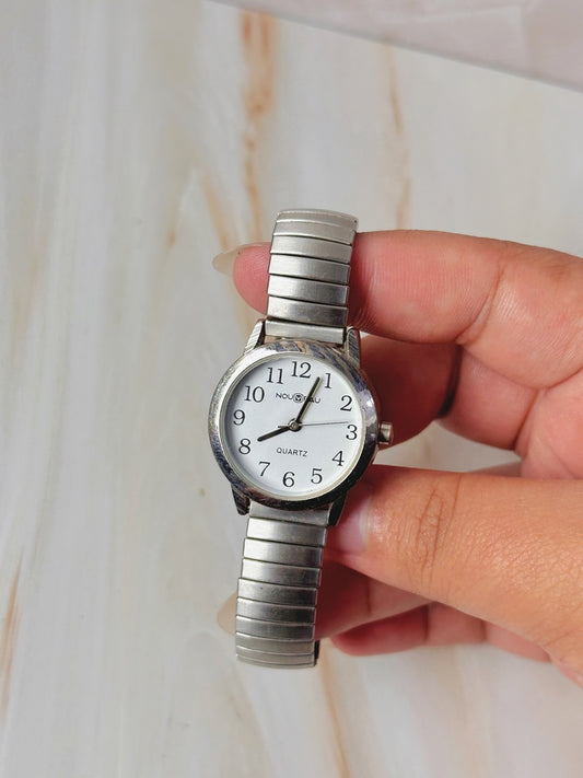 Nouvelle Ladies Watch – Silver Tone – White Dial – Stretch Bracelet