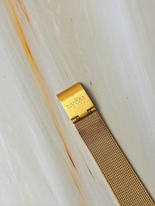 Skagen Ladies Watch – Gold Tone Mesh Bracelet – Crystal Markers