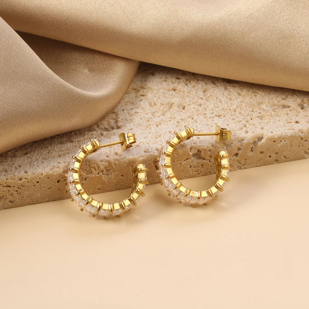 Baguette Crystal Hoop Earrings