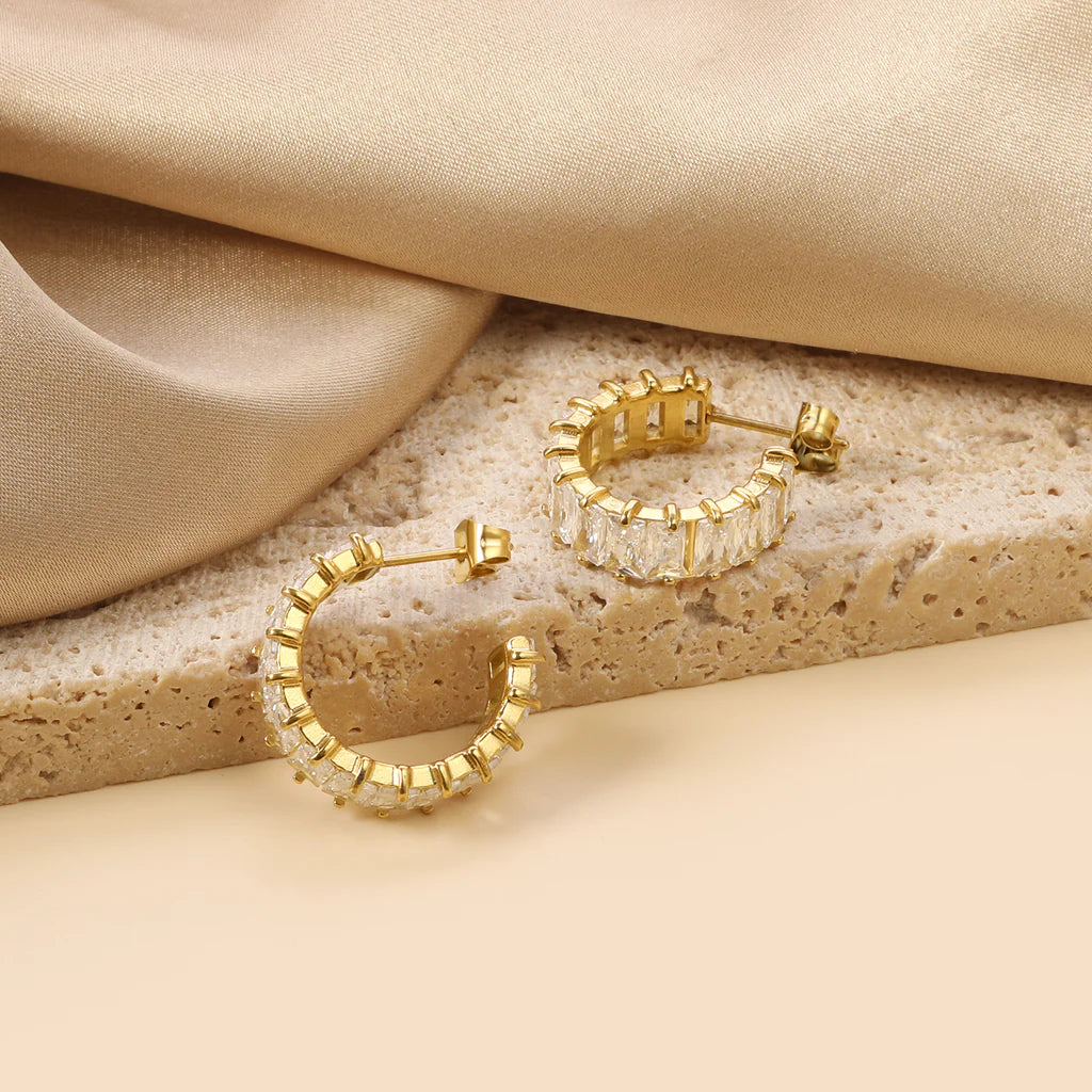 Baguette Crystal Hoop Earrings