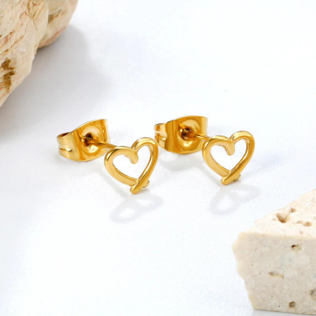 Golden Heart Outline Stud Earrings