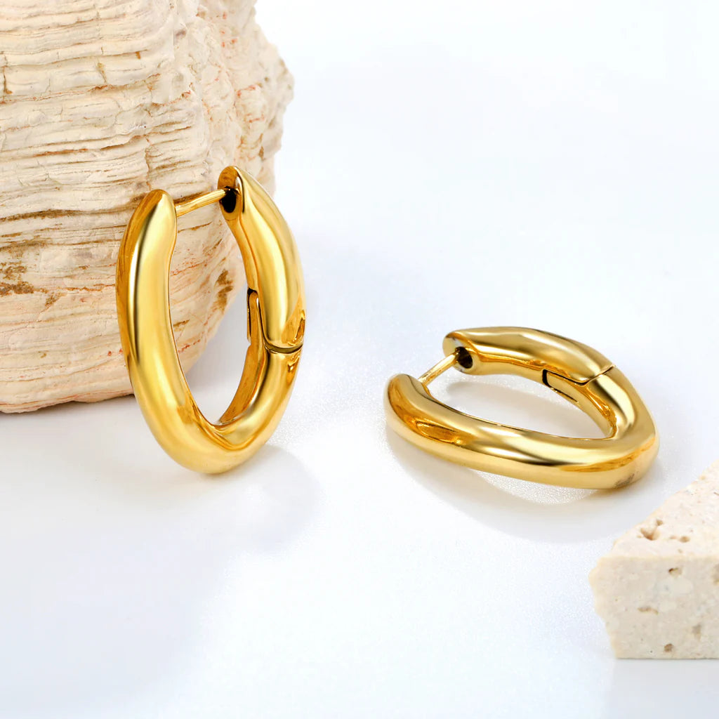 Sleek Oval Huggie Hoop Earrings
