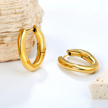 Sleek Oval Huggie Hoop Earrings