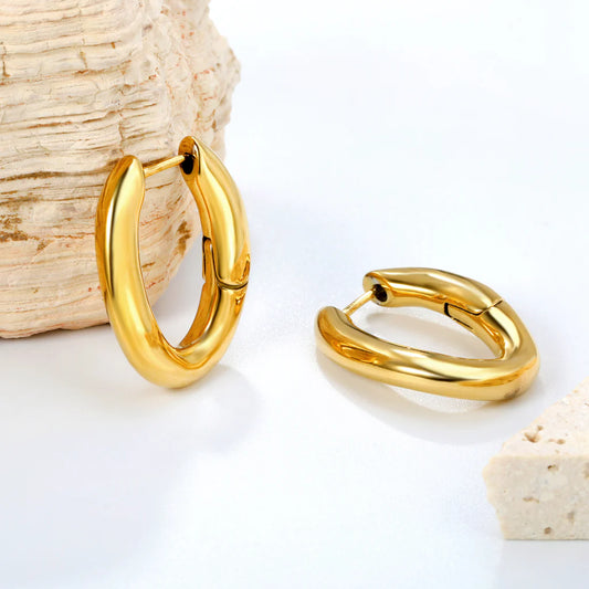Sleek Oval Huggie Hoop Earrings