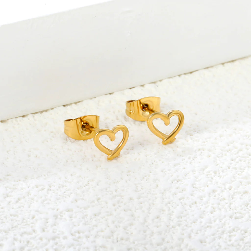 Golden Heart Outline Stud Earrings
