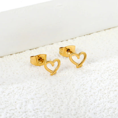 Golden Heart Outline Stud Earrings