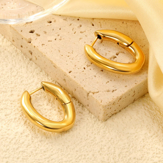 Sleek Oval Huggie Hoop Earrings
