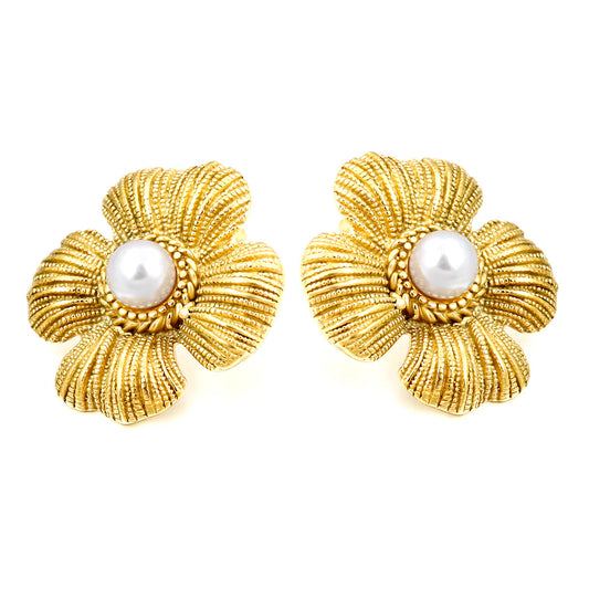 Floral Pearl Stud Earrings
