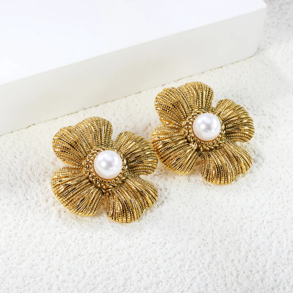 Floral Pearl Stud Earrings