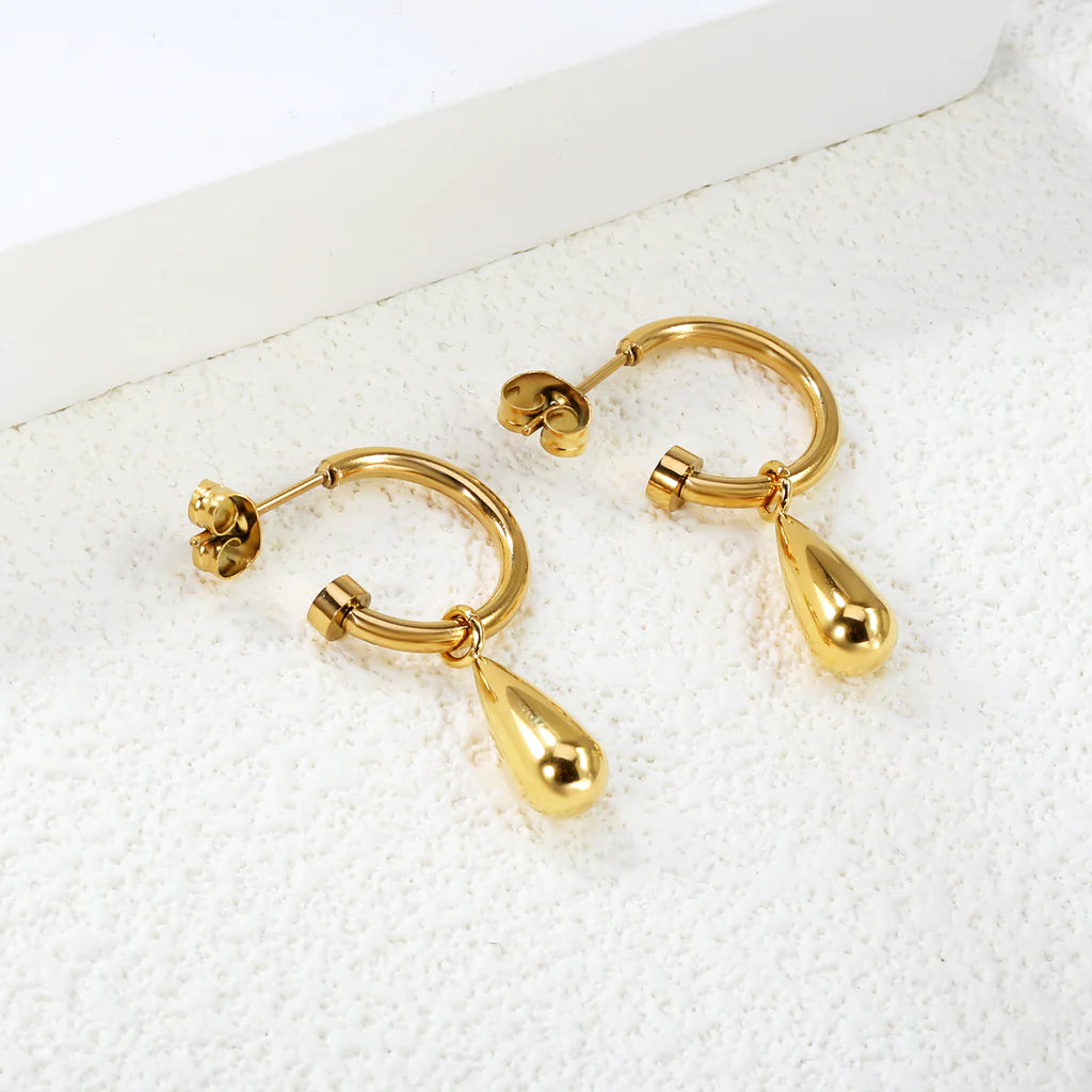 Teardrop Charm Hoop Earrings
