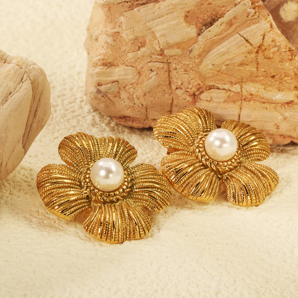 Floral Pearl Stud Earrings