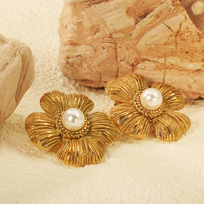 Floral Pearl Stud Earrings